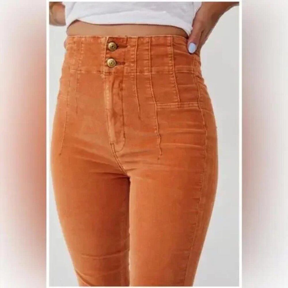 Free People We The Free Jayde Corduroy High Rise Flare Jeans in Burnt Orange 28 - Picture 2 of 13